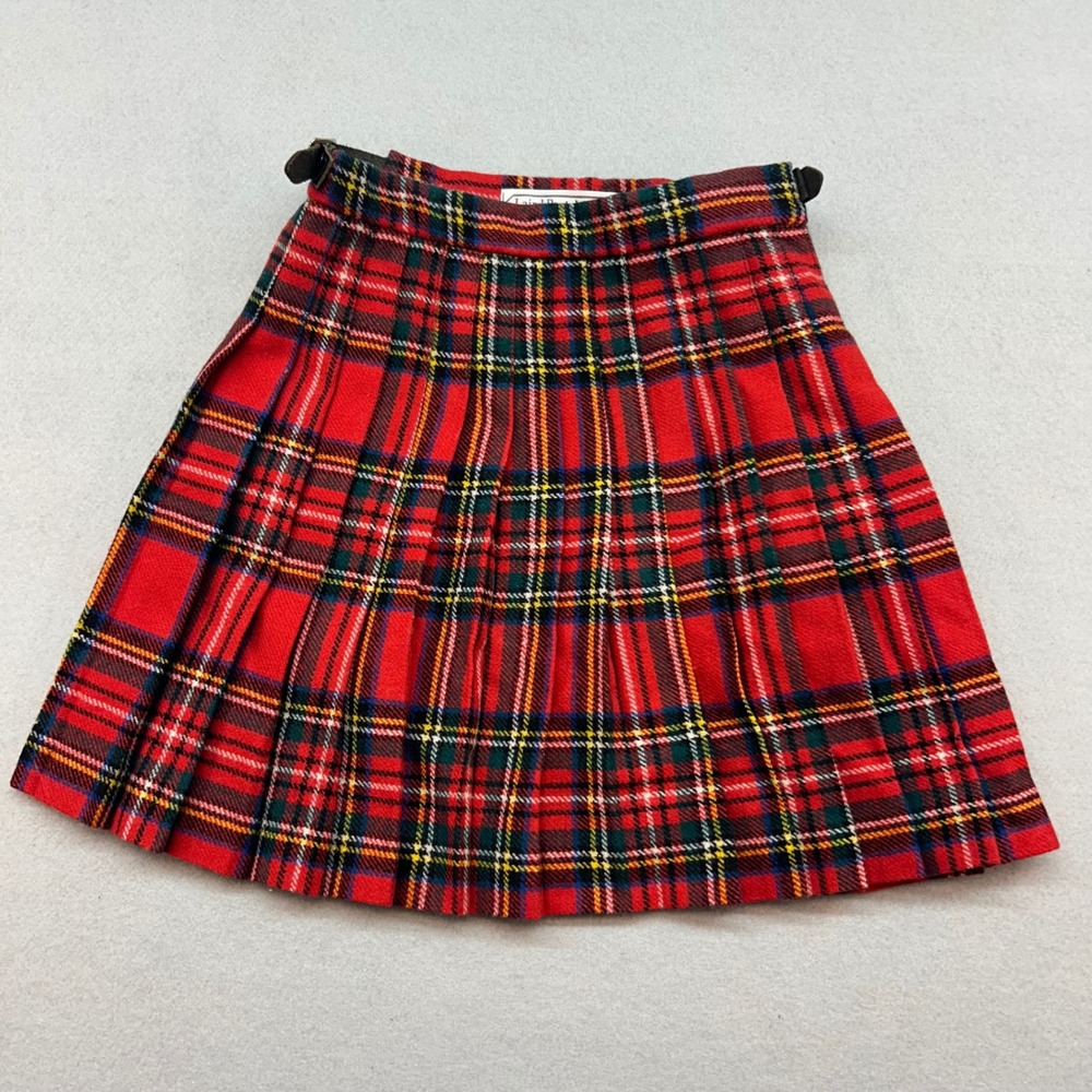 Laird-Portch Scotland Kids Red Tartan Wool Pleated Kilt Skirt Size 4